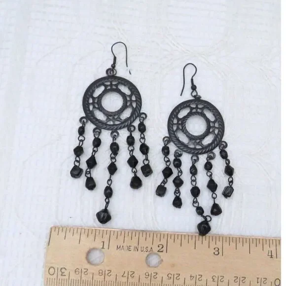 Chandelier Earrings Women Black Dangles Boho Gypsy Style Casual Goth Witchy - Picture 7 of 9
